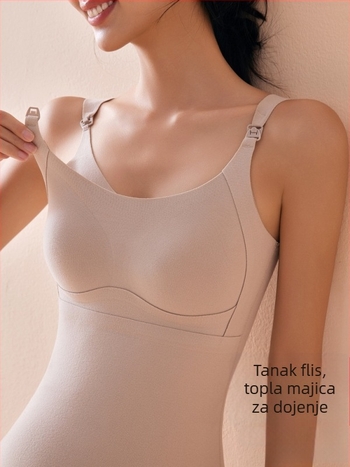 Majčinski potkoš dojenje zima nakon poroda s umetkom za dojenje, bez naramenica, uski kroj, okrugli izrez, srednja duljina