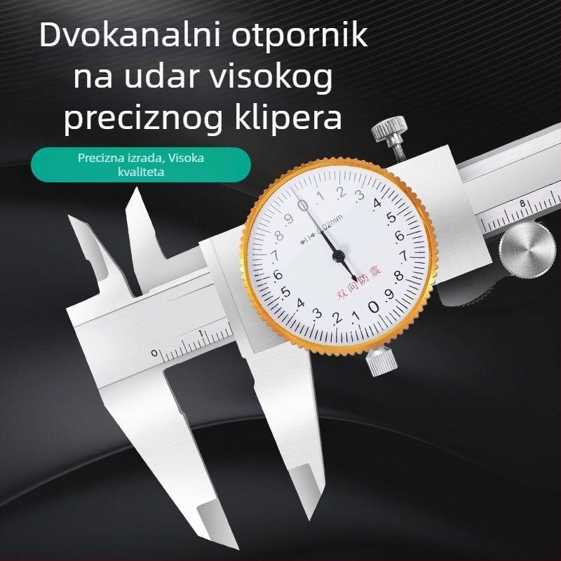Nehrđajući čelični mjerni kaliper s cifernikom i satom, raspon 0-150 mm, razlučivost 0,02 mm