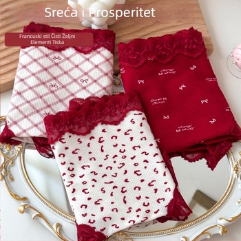 Ženske crvene čipkaste gaćice, plus veličine, prozračne, bezšivne, s produženim preponskim dijelom