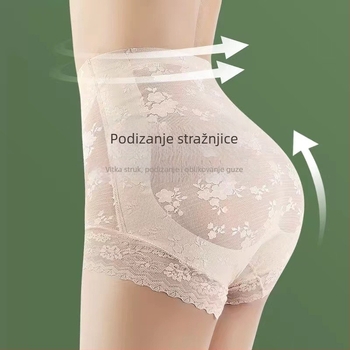 Visoko struka čipkaste oblikujuće gaćice za oblikovanje trbuha, s podizanjem bokova, prozračne, antibakterijske, podstava od svile Mulberry