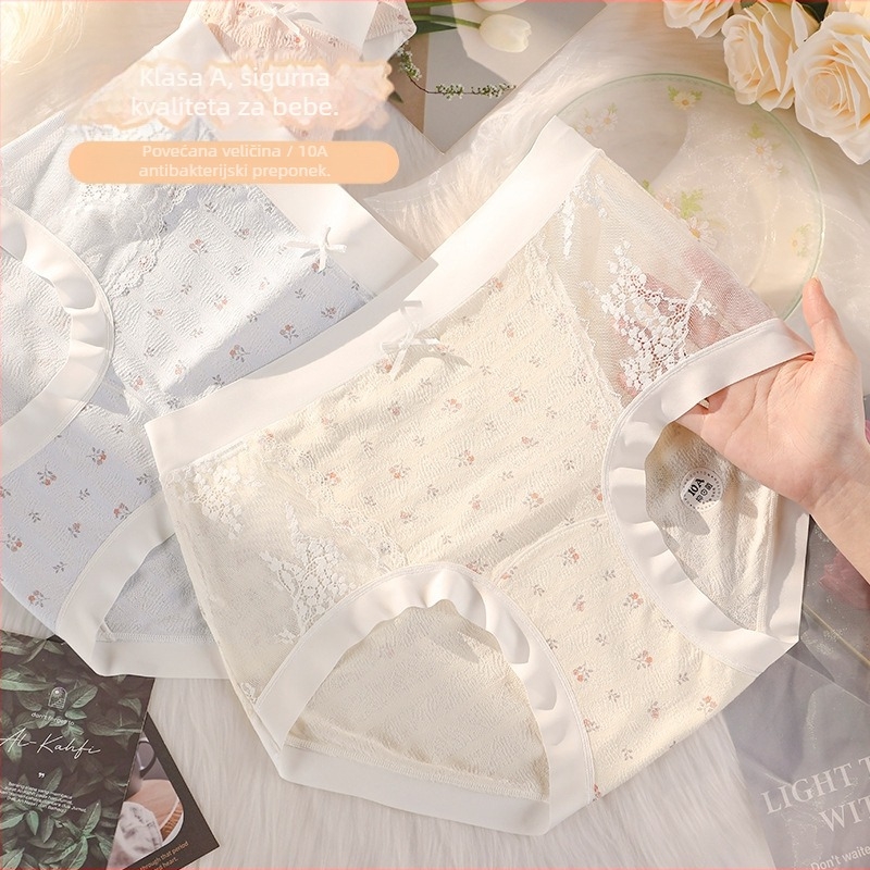 Ženske gaćice s visokim strukom, antibakterijske, prozračne, brzo sušeće, visokoza s 100% pamuka, džakard tkanina, produženi predeo prepona, podizanje stražnjice