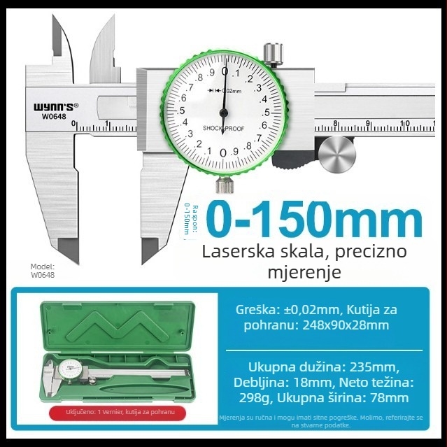 Power Lion dial Vernier kaliper za mjerenje unutarnjeg promjera i dubine, narukvica od žada, model W0648