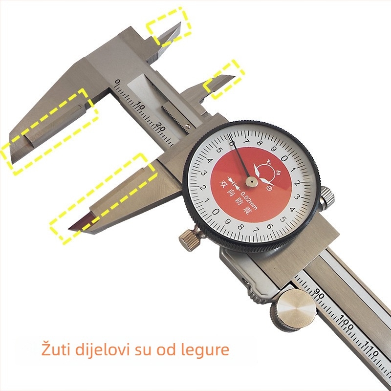 Dial Vernier mjerač od nehrđajućeg čelika, industrijske klase, dvostrano otporno na udarce, konstrukcija od otporne legure