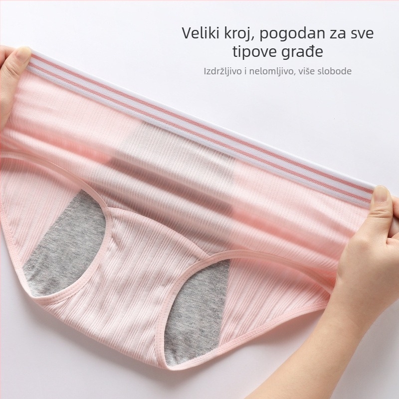 Pamukaste ženske menstrualne gaćice s zaštitom od curenja, prugasti uzorak, srednji pojas