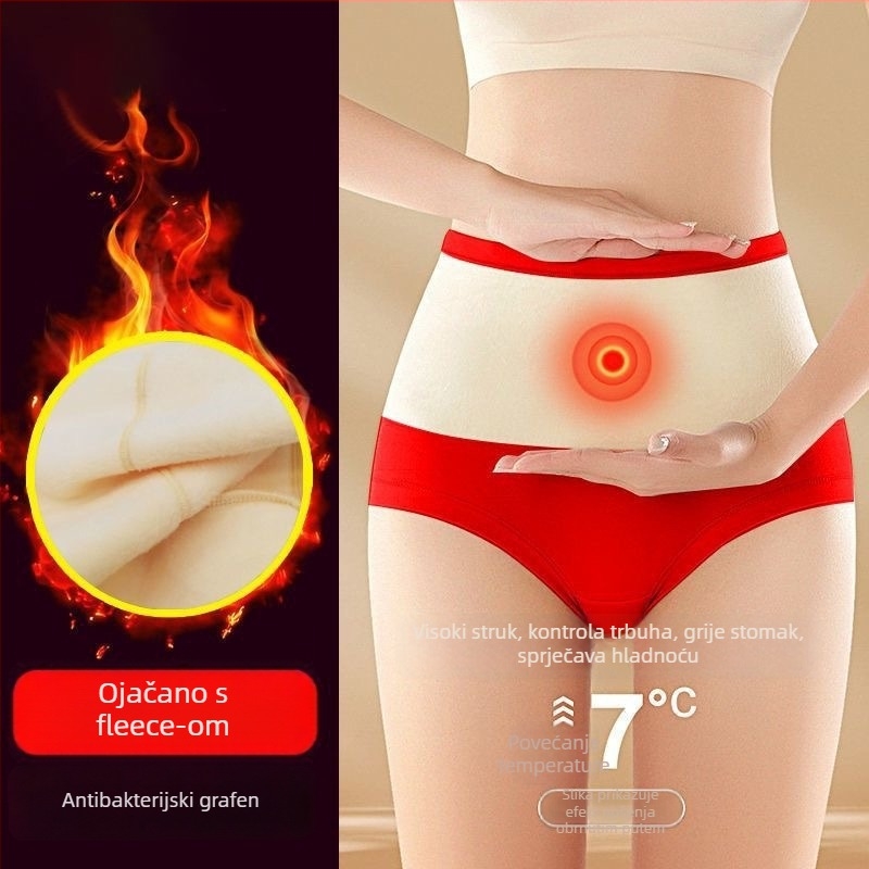 Ženske pamukaste gaćice s visokim strukom, toplom fleece oblogom, podržavaju stomak i podižu stražnjicu