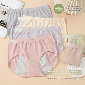 Žensko menstrualno donje rublje bez šavova, tanke, viskozni materijal 70–80% u glavnom materijalu, podstava područja prepona 90–95% viskoze, pletene, srednji dio struka, jednobojno
