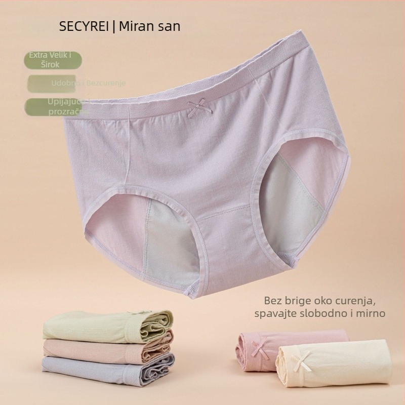 Žensko menstrualno donje rublje bez šavova, tanke, viskozni materijal 70–80% u glavnom materijalu, podstava područja prepona 90–95% viskoze, pletene, srednji dio struka, jednobojno