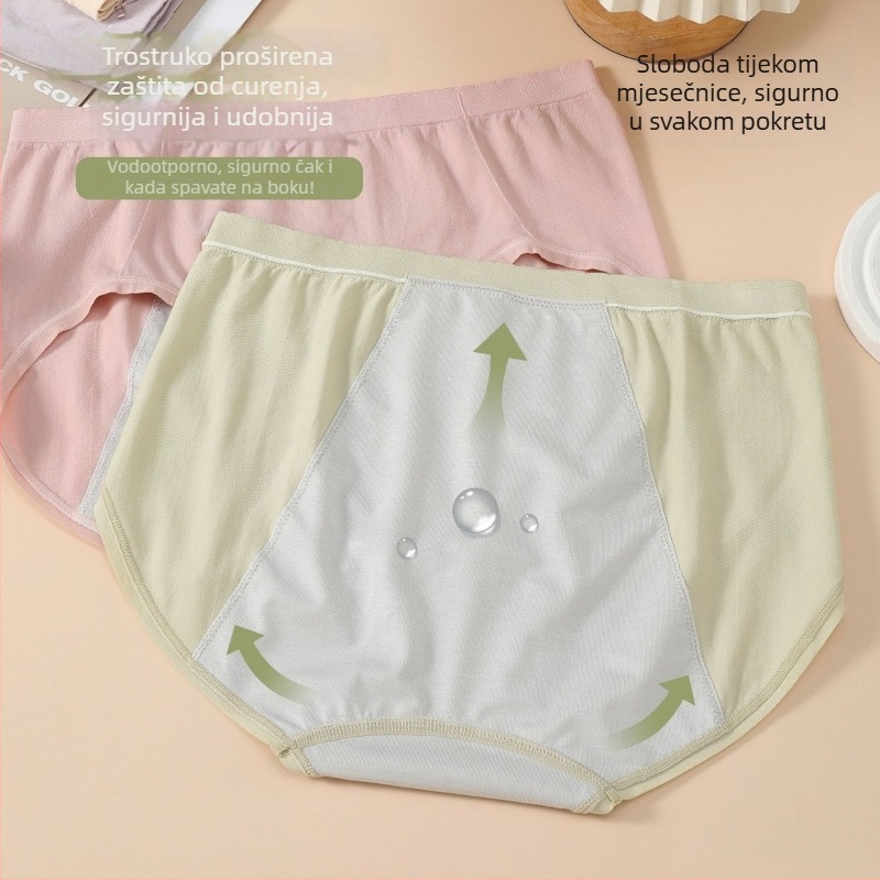 Žensko menstrualno donje rublje bez šavova, tanke, viskozni materijal 70–80% u glavnom materijalu, podstava područja prepona 90–95% viskoze, pletene, srednji dio struka, jednobojno