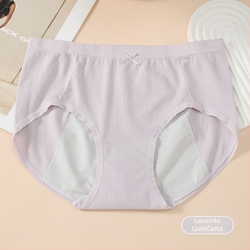 Žensko menstrualno donje rublje bez šavova, tanke, viskozni materijal 70–80% u glavnom materijalu, podstava područja prepona 90–95% viskoze, pletene, srednji dio struka, jednobojno