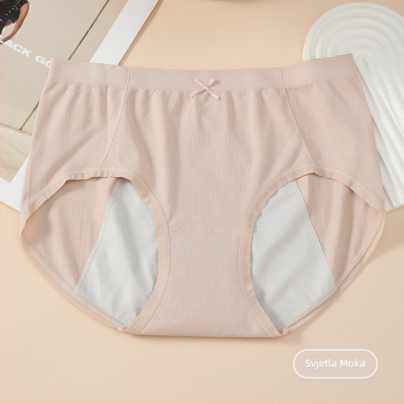 Žensko menstrualno donje rublje bez šavova, tanke, viskozni materijal 70–80% u glavnom materijalu, podstava područja prepona 90–95% viskoze, pletene, srednji dio struka, jednobojno