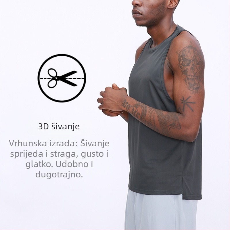 Muška bezrukavna sportska vesta za trčanje i fitness – brzo sušeća tkanina, slobodan kroj