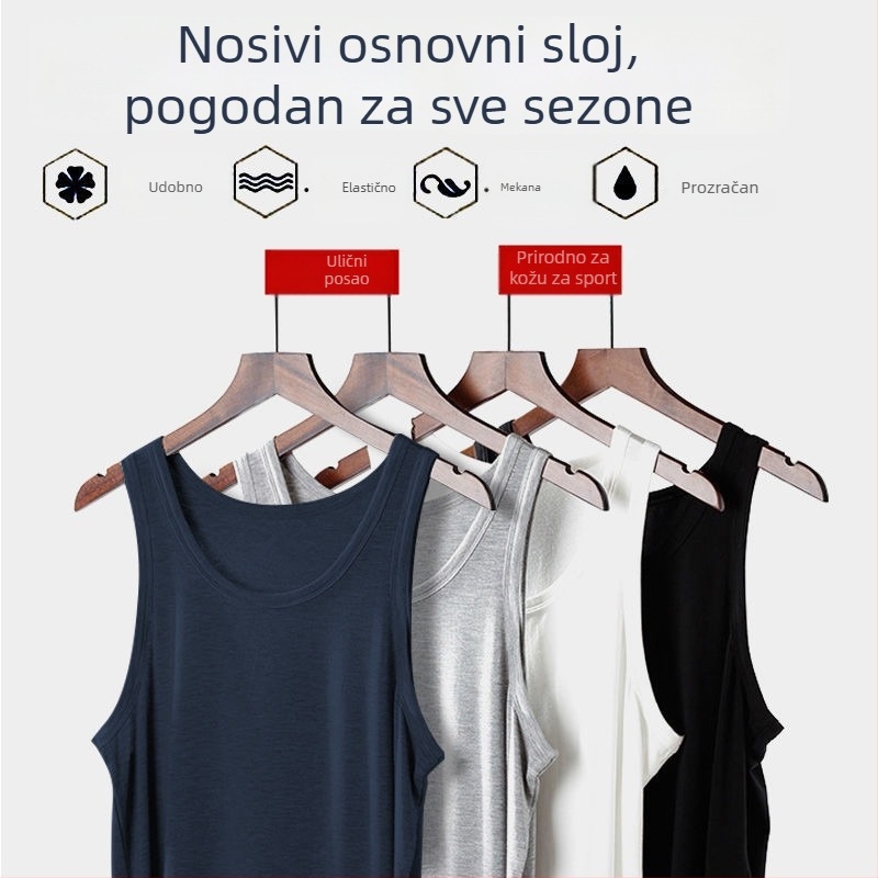Muški top bez rukava od modalno-pamučne smjese, okrugli izrez, srednje težine materijala, sve sezone