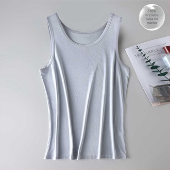 Muška svilena vest s okruglim izrezom, dvostruko pletena svila, 100% svila od mulberry, tanak prozračan materijal (100% svila; okrugli izrez; dvostruko pletena svila; tanak prozračni materijal)