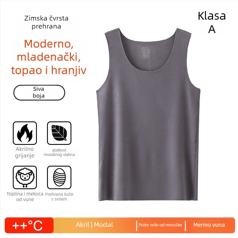 Muška termo vest od vune s akrilnom smjesom 50–70%, veluru podstava, baza sloj, jednofarbna, okrugli vrat, jednostruki sloj, ekstra debela tkanina 351–400 g/m2