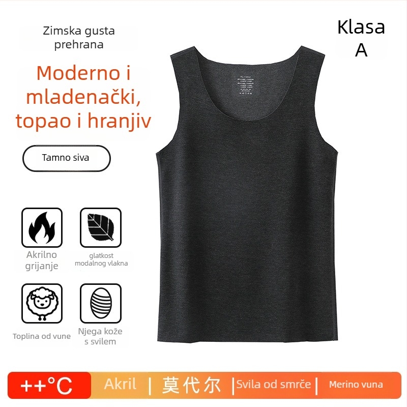 Muška termo vest od vune s akrilnom smjesom 50–70%, veluru podstava, baza sloj, jednofarbna, okrugli vrat, jednostruki sloj, ekstra debela tkanina 351–400 g/m2