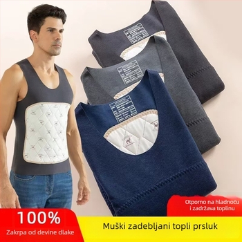 Muška termalna vesta s kamel velurom za jesen-zimu, unutarnje nošenje, debeli fleksi podstava, bez šavova, velika veličina, grijaća pločica