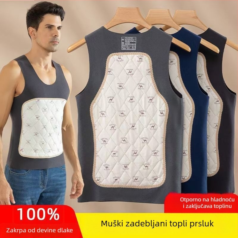 Muška termalna vesta s kamel velurom za jesen-zimu, unutarnje nošenje, debeli fleksi podstava, bez šavova, velika veličina, grijaća pločica