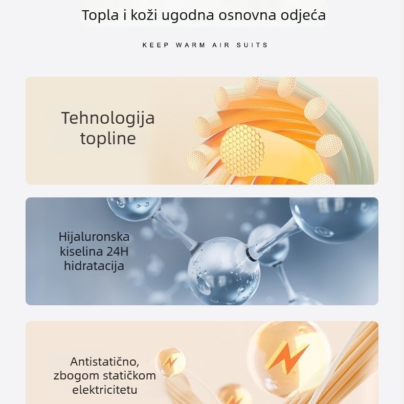Žensko termalno donje rublje s hijaluronskom kiselinom za jesen-zimu, dvodijelni set pri 37°C, zagrijava kožu kao temeljni sloj, gornji dio i hlače