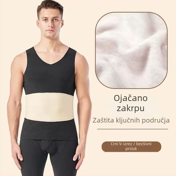 Muška termalna vest s dvostrukim slojem, fleece podstava, poliester, unutrašnji velur, V-izrez, pulover, bez šavova, zaštita struka i leđa