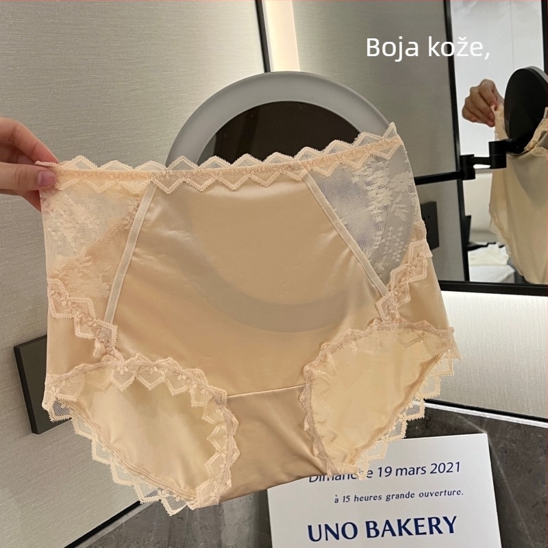 Plus-size čipkaste gaćice visokog struka za žene, francuski saten, mreža, udobna pamuk podstava