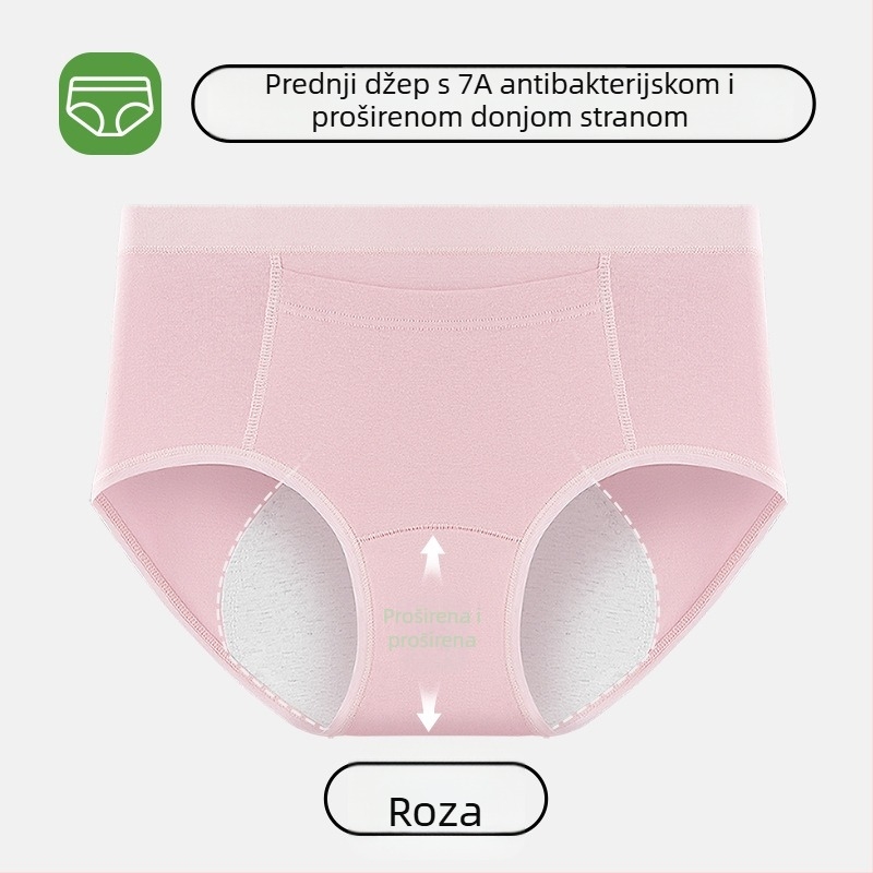 Ženske gaćice za mjesečnicu, zaštita od propuštanja, produženi predeo prepona, džep za grijaću jastučić, zagrijavaju trbuh