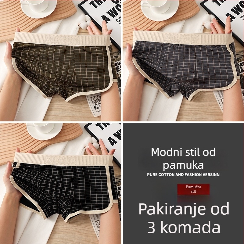 Muške bokserice s srednjim strukom, prozračne antibakterijske pamučne gaće, 90–95% pamuka, prugasti uzorak