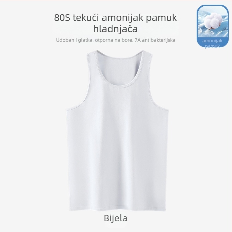 Muška bez rukava vest s širokim ramenima; Pamuk tretiran tekućim amonijakom; 95% pamuk; V-oblik izreza; Duljina do struka