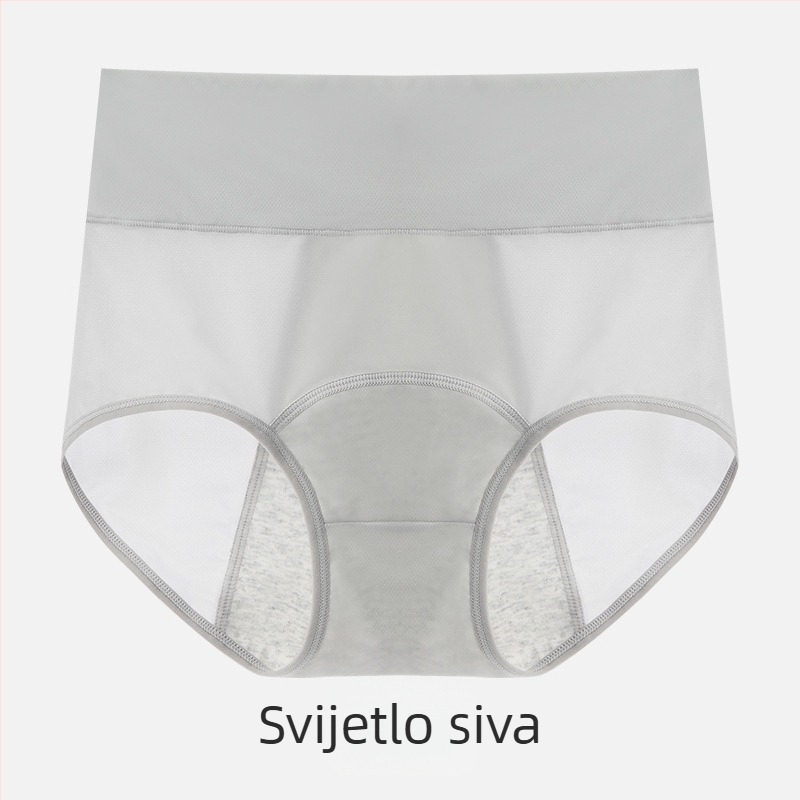 Ženske menstrualne gaćice Ice Silk, prozračne, visoki struk, glavna tkanina 83% najlon, pamukova podstava u preponama, zaštita od curenja