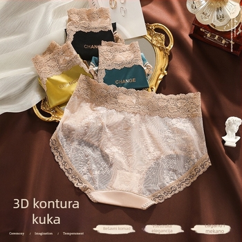 Satenirane čipkaste ženske gaće, srednje visoki pojas, panelni dizajn, glavni materijal: najlon, podstava od mulberry svile, vlakna 61-70d