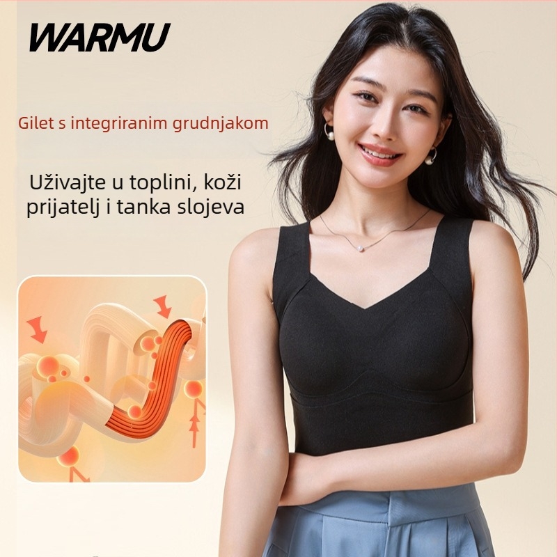 Ženski termalni vest s integriranim grudnjakom, podstavljeni fleece, V izrez, dvostruki sloj, gusta tkanina 251–300 g/m²