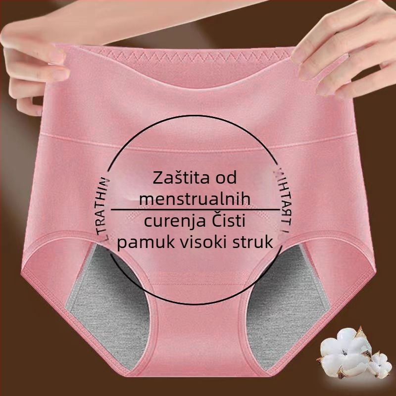 Damske pamuk gaćice s visokim strukom za mjesečne dane, zaštita od curenja
