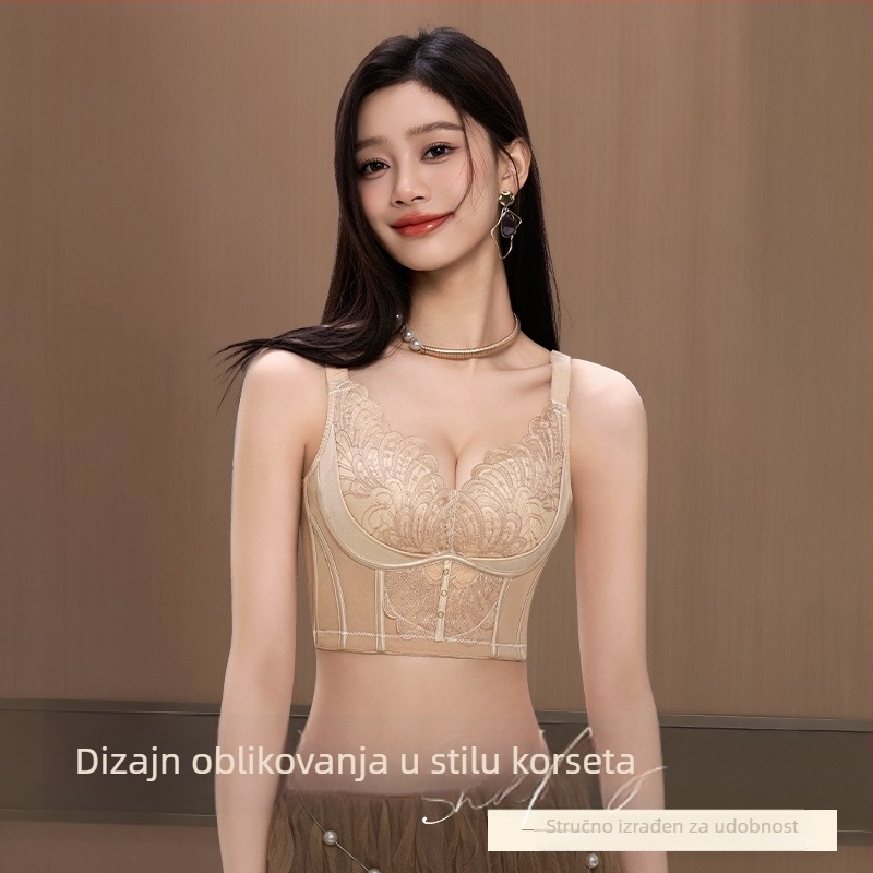 Grudnjak za oblikovanje s bočnom podrškom, 3/4 košarice, srednje oblikovanje, najlon čipka, stražnje pet redova kopči, čvrste naramenice