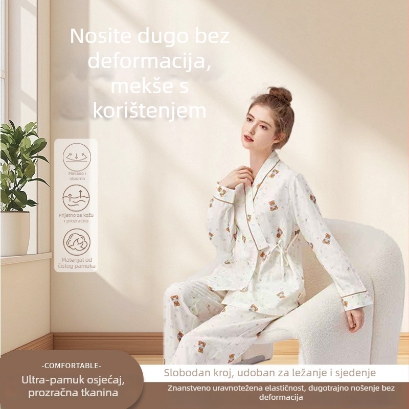 Set pidžama za trudnice i dojenje od 100% pamuka — kućni odjevni komad, dugi rukavi, okrugli izrez, floralni uzorak