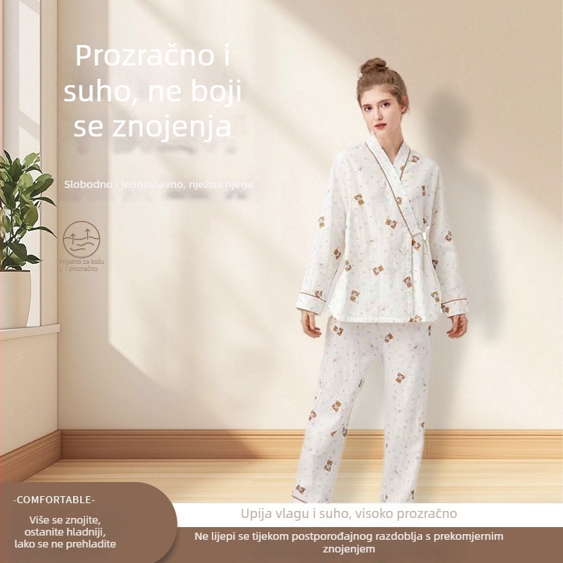 Set pidžama za trudnice i dojenje od 100% pamuka — kućni odjevni komad, dugi rukavi, okrugli izrez, floralni uzorak