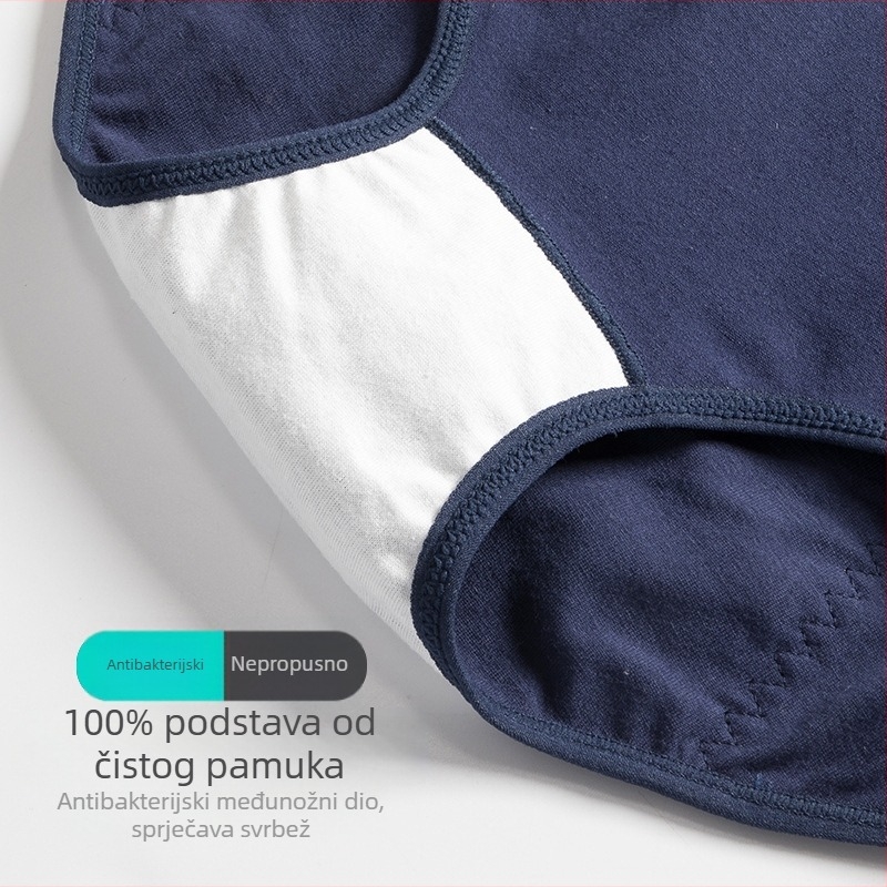 Ženske menstrualne gaćice od 100% pamuka, visoki struk, otpornost na curenje, antibakterijska podstava u području prepona, plus veličina