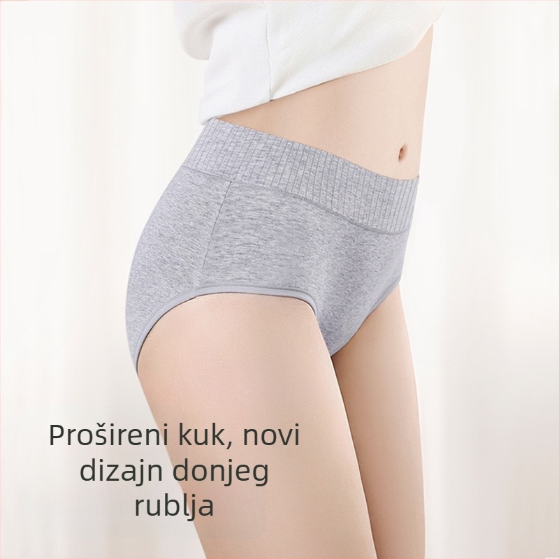 Pamukaste ženske menstrualne gaćice s srednjim strukom i produženim međunožjem, prozračne, trostruka zaštita od curenja