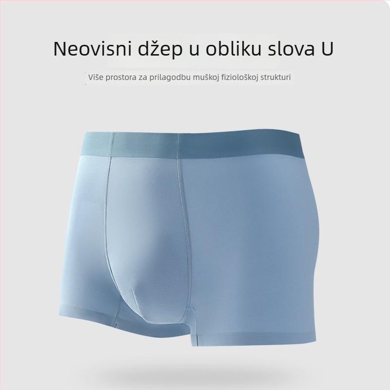 Muške bokserice od modalnog materijala s podstavom od mulberijeve svile, prozračne i antibakterijske, srednji struk, jednobojne
