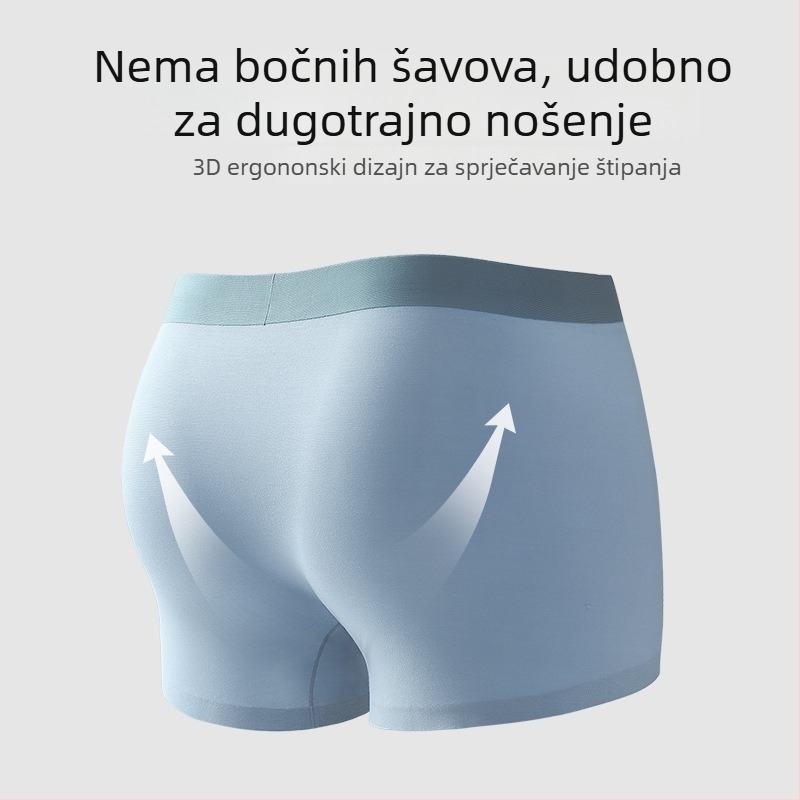 Muške bokserice od modalnog materijala s podstavom od mulberijeve svile, prozračne i antibakterijske, srednji struk, jednobojne