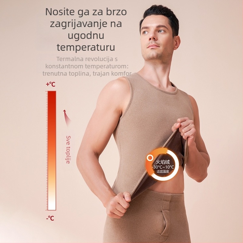 Muška termalna vesta s kationičkim grijanjem, plameni velvet, podstavljena flisom, ekstra debela, dvostruki sloj