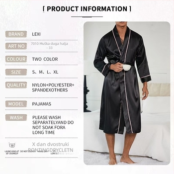 Muška pidžama-haljina od ice silk - produžena dužina za proljeće i jesen, udobna kućna odjeća