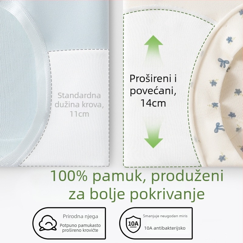Hlačice za žene od pamuka 90–95%, antibakterijske, produženi prepona, srednje podizanje struka, dezen s lomljenim cvjetovima