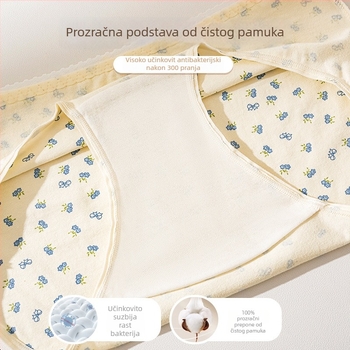 Ženske pamukaste gaćice s floralnim uzorkom, srednjeg struka, antibakterijske 10A, prozračne, plus veličina