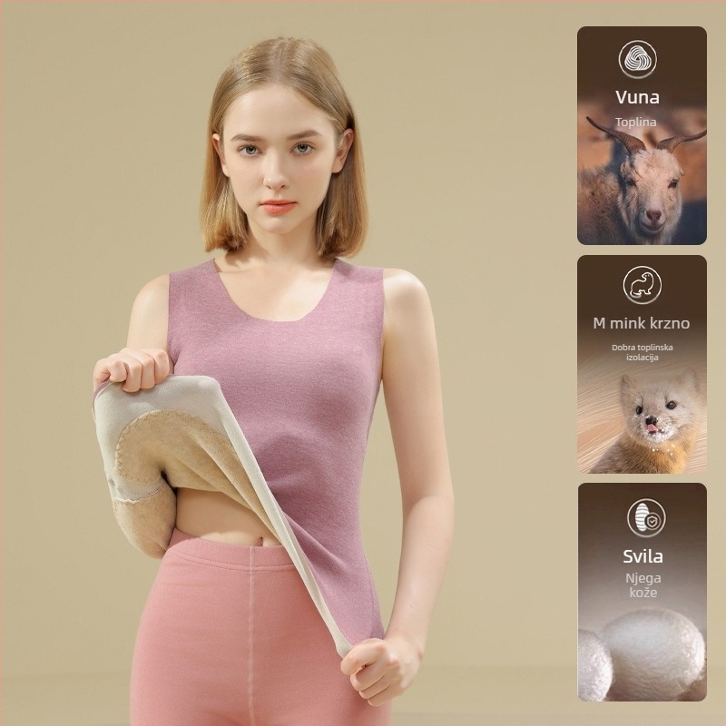 Termalna bezšivna vest za muškarce s fleksi podstavom i patch-ovima Mink velvet silk, zaštita leđa, dvostruki sloj poliestera, U-izrez vrata, može se nositi kao osnovni sloj ili vanjska odjeća