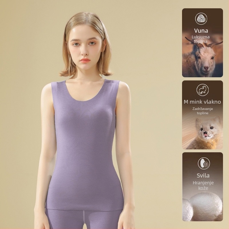 Termalna bezšivna vest za muškarce s fleksi podstavom i patch-ovima Mink velvet silk, zaštita leđa, dvostruki sloj poliestera, U-izrez vrata, može se nositi kao osnovni sloj ili vanjska odjeća