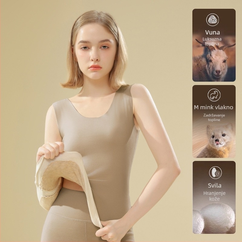 Termalna bezšivna vest za muškarce s fleksi podstavom i patch-ovima Mink velvet silk, zaštita leđa, dvostruki sloj poliestera, U-izrez vrata, može se nositi kao osnovni sloj ili vanjska odjeća