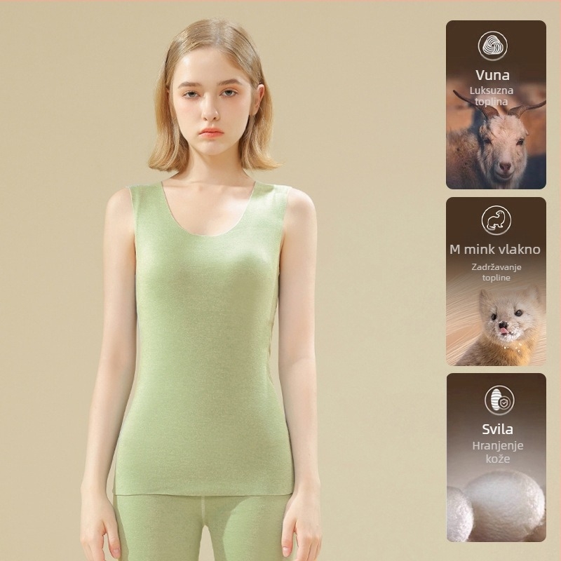 Termalna bezšivna vest za muškarce s fleksi podstavom i patch-ovima Mink velvet silk, zaštita leđa, dvostruki sloj poliestera, U-izrez vrata, može se nositi kao osnovni sloj ili vanjska odjeća