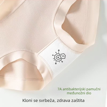 Ženske pamučne gaćice s rebrastom uzorkom, prozračne, bezšivne, nježne prema koži, antibakterijske 7A, cijeli pamuk u području prepona, veće veličine, pokrivaju bokove