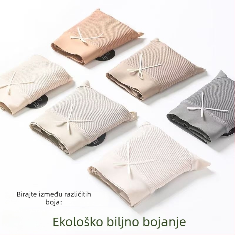 Ženske pamučne gaćice s rebrastom uzorkom, prozračne, bezšivne, nježne prema koži, antibakterijske 7A, cijeli pamuk u području prepona, veće veličine, pokrivaju bokove