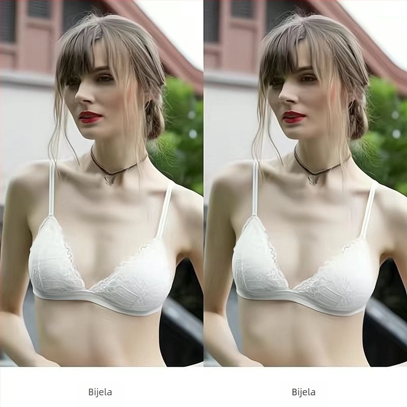 Francuski stil grudnjaka bez žica, ultra tanke naramenice, trokutaste košarice s čipkom, seksi leđa