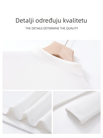 Bijeli ženski top s flis podstavom, uski kroj, dugi rukavi, polu-visoki ovratnik